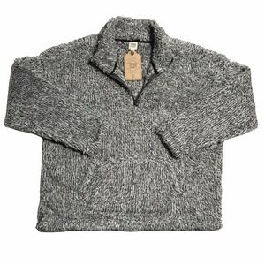 True Craft Women's Sherpa Pullover Sweater Plus Size 1X Black Gray Cozy 1/4‎ Zip